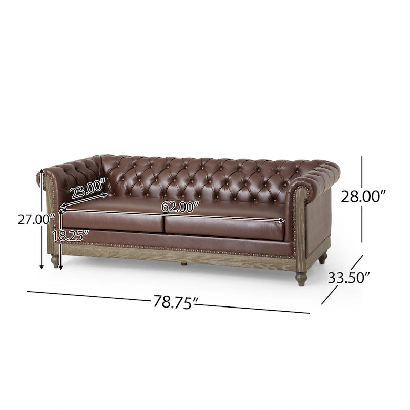 Canapé Chesterfield Castalia à garniture cloutée par Christopher Knight Home - 78,75 L x 33,50 l x 28,00 H