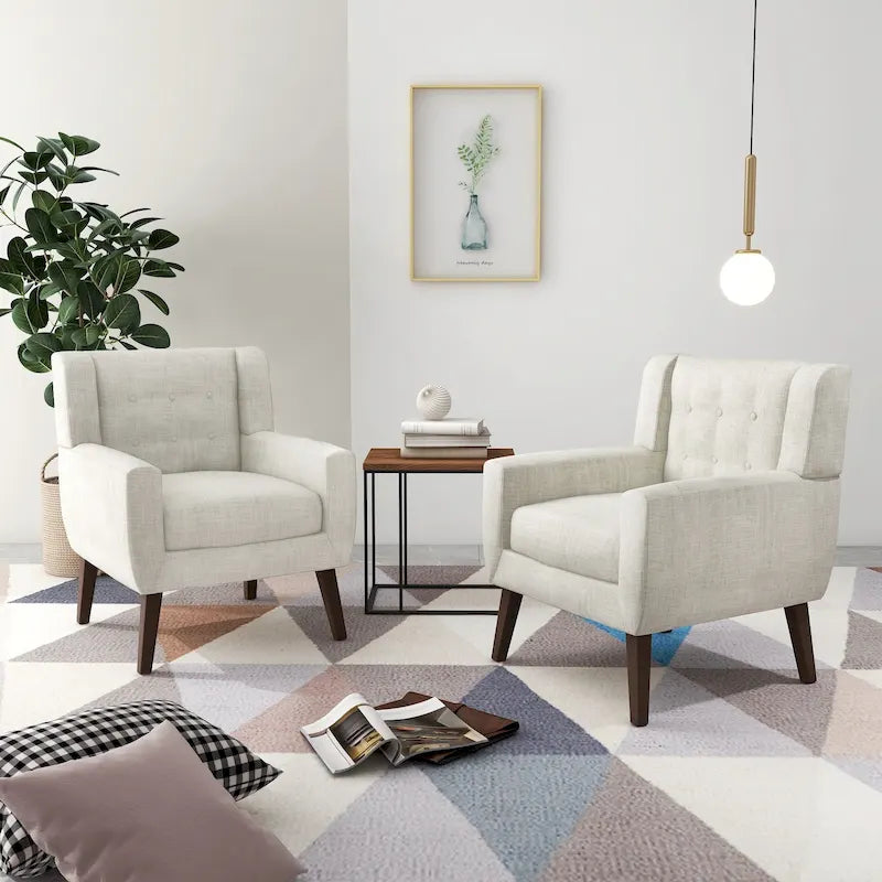 Fauteuil d'appoint moderne en tissu aspect coton/lin