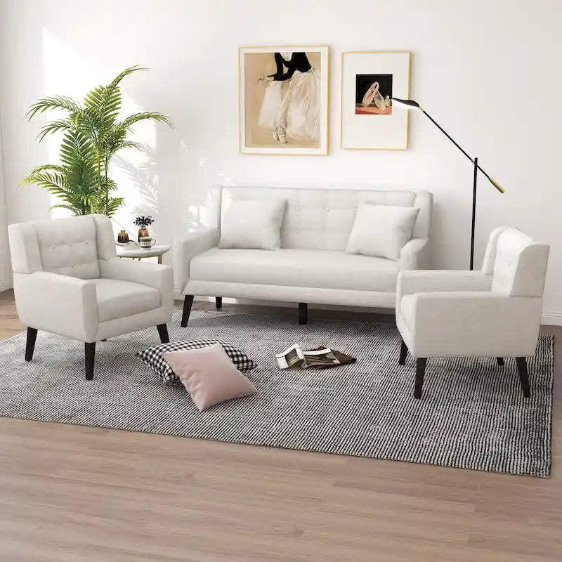 Fauteuil d'appoint moderne en tissu aspect coton/lin