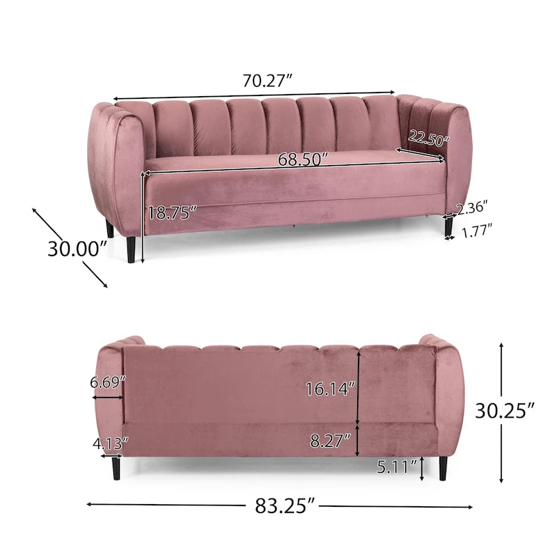 Canapé 3 places Bobran en velours moderne par Christopher Knight Home - 76,2 cm (P) x 211,8 cm (L) x 76,8 cm (H)