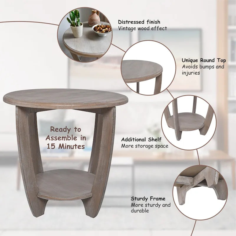 Table d'appoint rustique COZAYH avec étagère de rangement