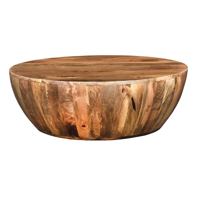 Table basse ronde Arthur en bois de manguier, marron foncé