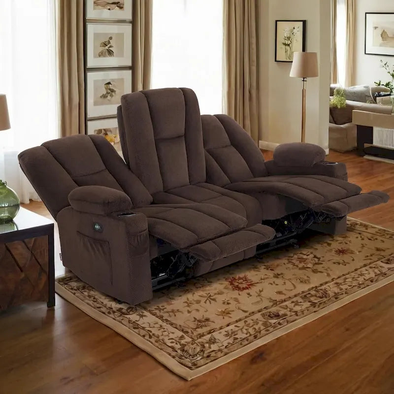 Canapé inclinable électrique MCombo avec massage et chauffage lombaire, tissu 6015/6025/6035/6045