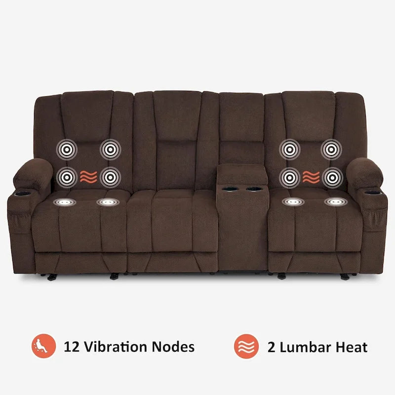 Canapé inclinable électrique MCombo avec massage et chauffage lombaire, tissu 6015/6025/6035/6045