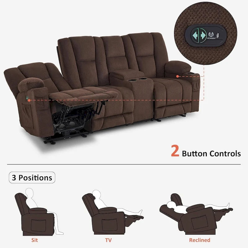 Canapé inclinable électrique MCombo avec massage et chauffage lombaire, tissu 6015/6025/6035/6045