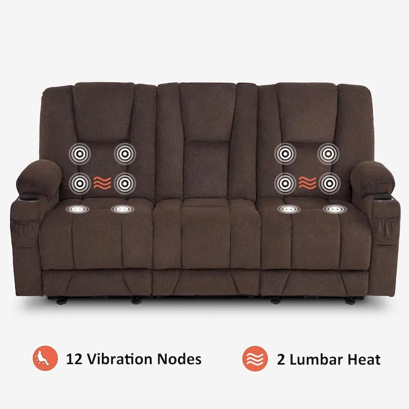 Canapé inclinable électrique MCombo avec massage et chauffage lombaire, tissu 6015/6025/6035/6045
