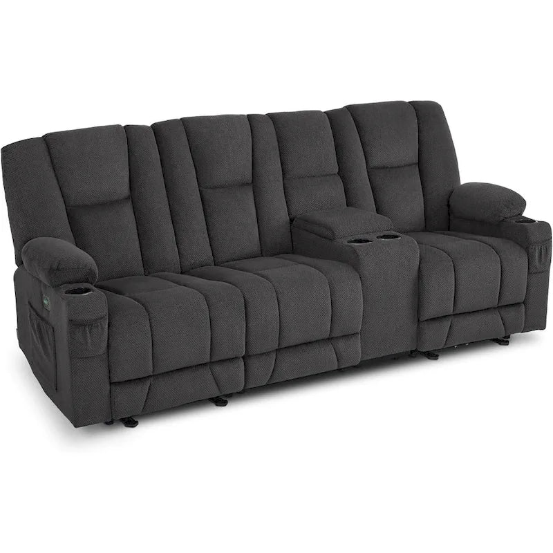 Canapé inclinable électrique MCombo avec massage et chauffage lombaire, tissu 6015/6025/6035/6045
