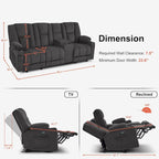Canapé inclinable électrique MCombo avec massage et chauffage lombaire, tissu 6015/6025/6035/6045