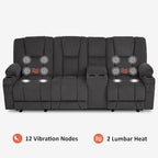 Canapé inclinable électrique MCombo avec massage et chauffage lombaire, tissu 6015/6025/6035/6045