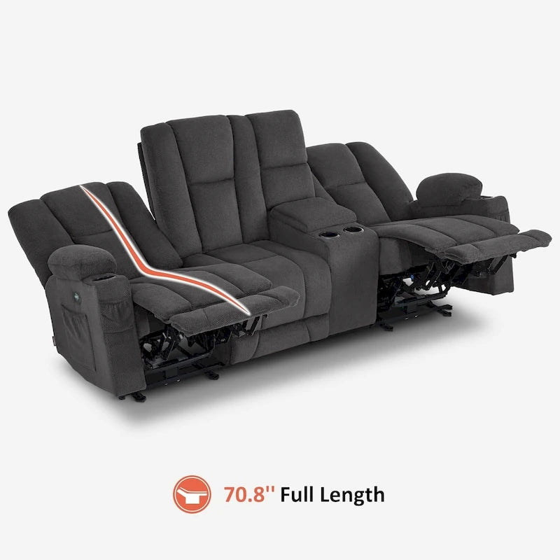 Canapé inclinable électrique MCombo avec massage et chauffage lombaire, tissu 6015/6025/6035/6045