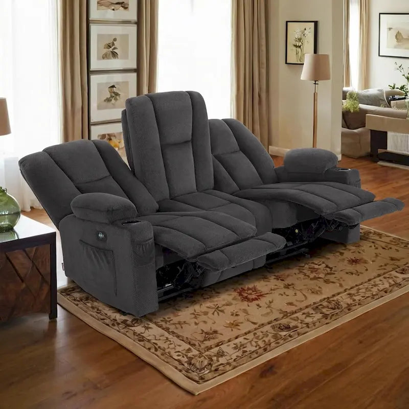 Canapé inclinable électrique MCombo avec massage et chauffage lombaire, tissu 6015/6025/6035/6045