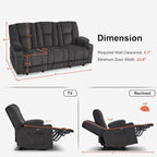 Canapé inclinable électrique MCombo avec massage et chauffage lombaire, tissu 6015/6025/6035/6045