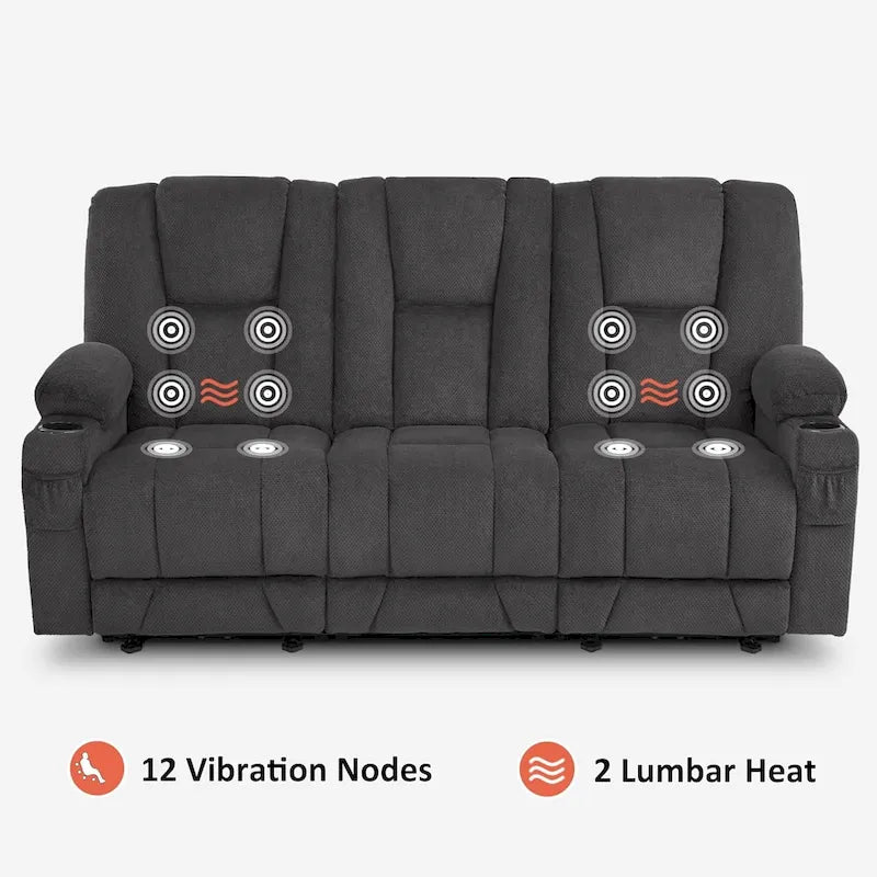 Canapé inclinable électrique MCombo avec massage et chauffage lombaire, tissu 6015/6025/6035/6045