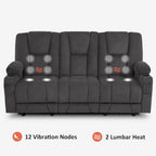 Canapé inclinable électrique MCombo avec massage et chauffage lombaire, tissu 6015/6025/6035/6045