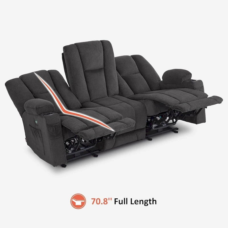 Canapé inclinable électrique MCombo avec massage et chauffage lombaire, tissu 6015/6025/6035/6045