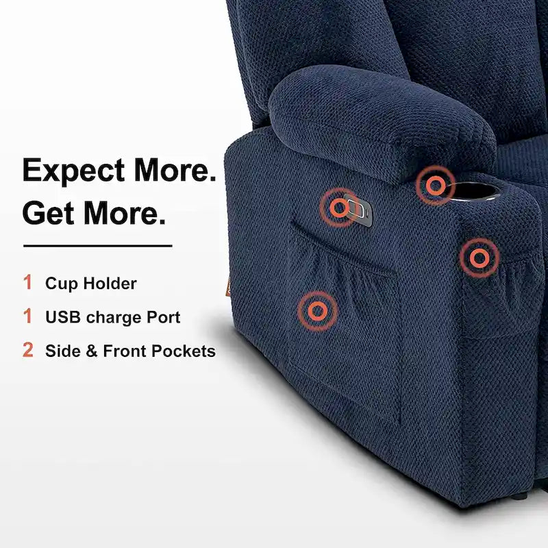 Canapé inclinable électrique MCombo avec massage et chauffage lombaire, tissu 6015/6025/6035/6045