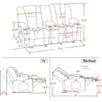 Canapé inclinable électrique MCombo avec massage et chauffage lombaire, tissu 6015/6025/6035/6045