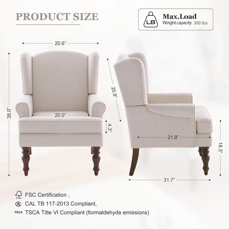 Fauteuil d'appoint avec pieds tournés et accoudoirs arrondis