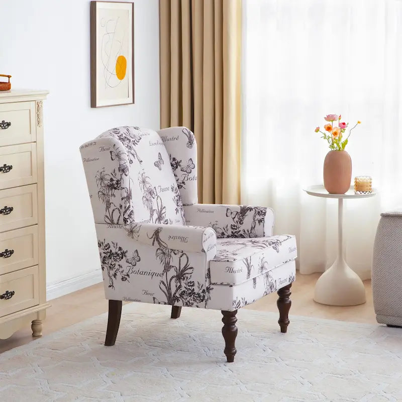 Fauteuil d'appoint avec pieds tournés et accoudoirs arrondis