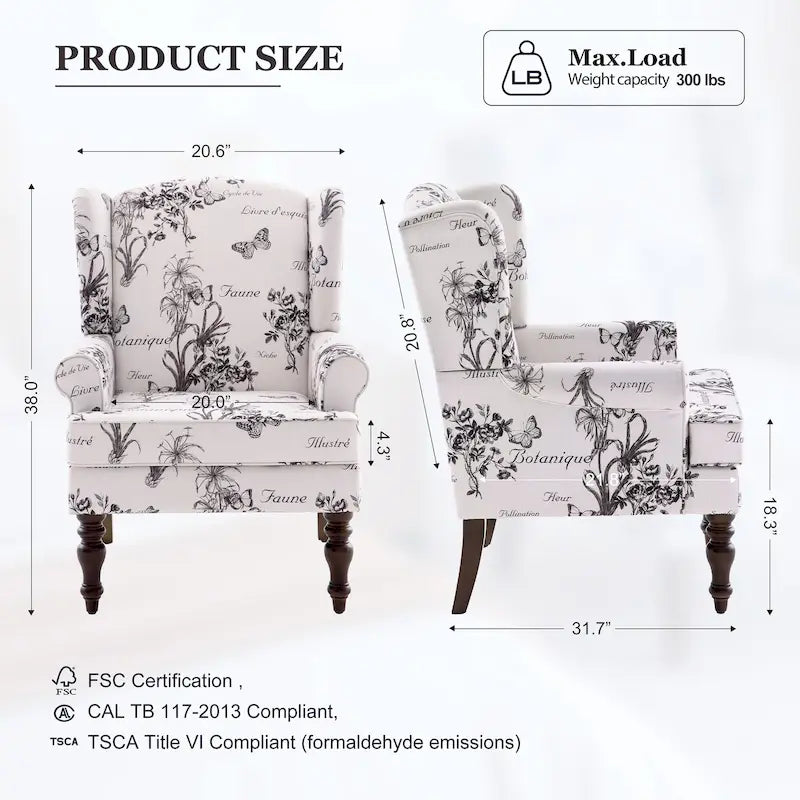 Fauteuil d'appoint avec pieds tournés et accoudoirs arrondis