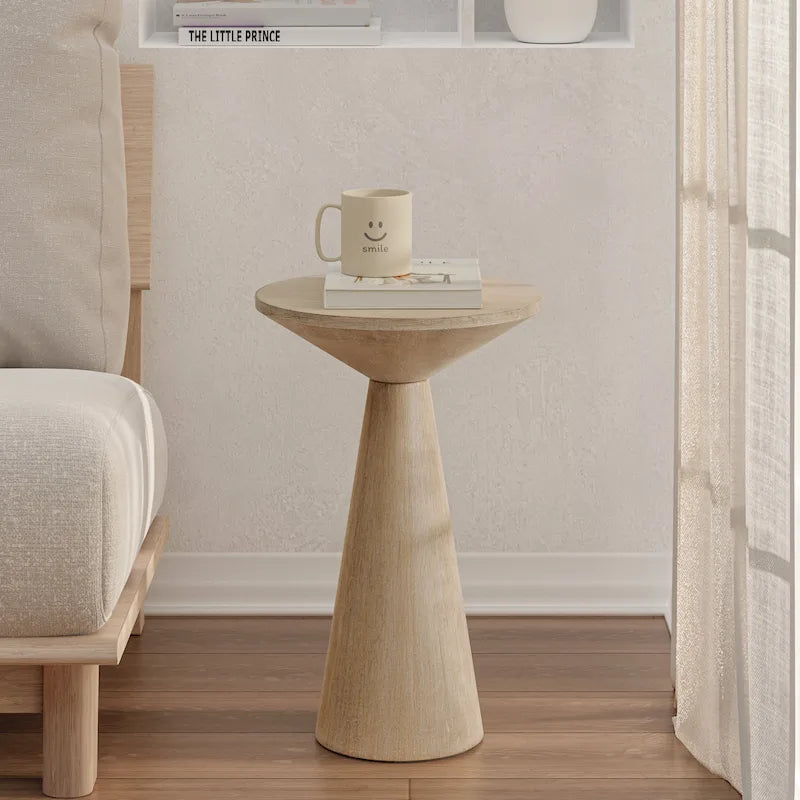 Table d'appoint ronde COZAYH style ferme, support pour plantes en bois, petite table rustique pour salon ou chambre.