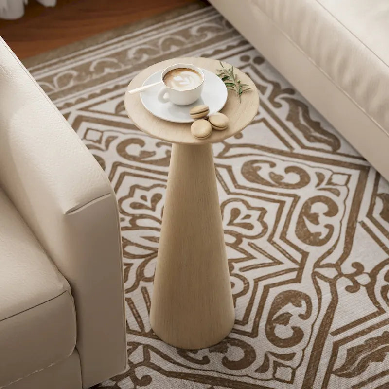 Table d'appoint ronde COZAYH style ferme, support pour plantes en bois, petite table rustique pour salon ou chambre.