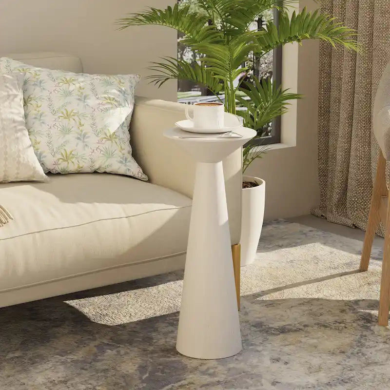 Table d'appoint ronde COZAYH style ferme, support pour plantes en bois, petite table rustique pour salon ou chambre.