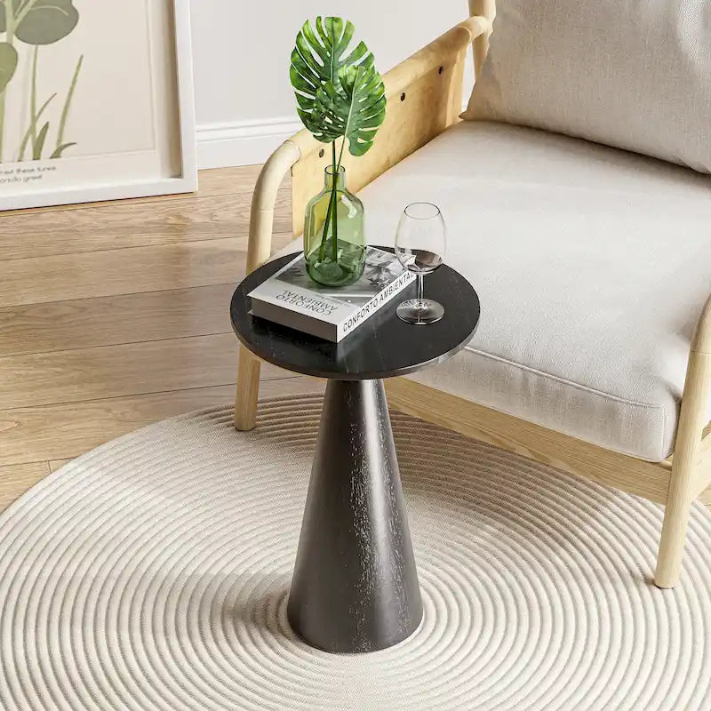 Table d'appoint ronde COZAYH style ferme, support pour plantes en bois, petite table rustique pour salon ou chambre.