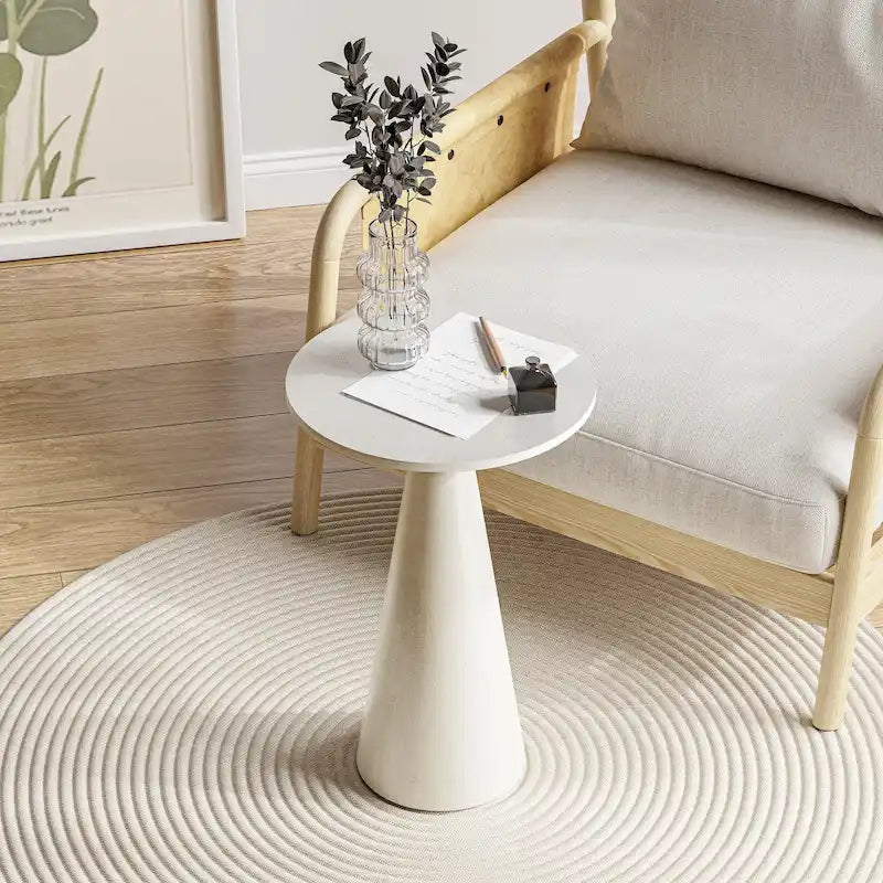 Table d'appoint ronde COZAYH style ferme, support pour plantes en bois, petite table rustique pour salon ou chambre.