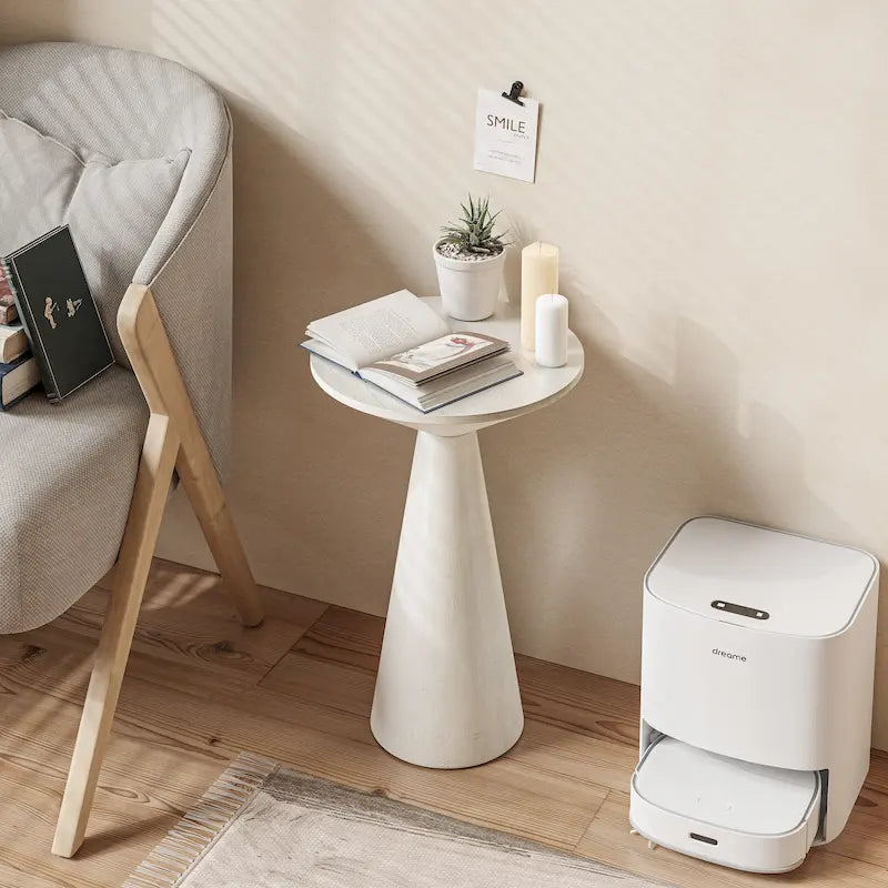 Table d'appoint ronde COZAYH style ferme, support pour plantes en bois, petite table rustique pour salon ou chambre.