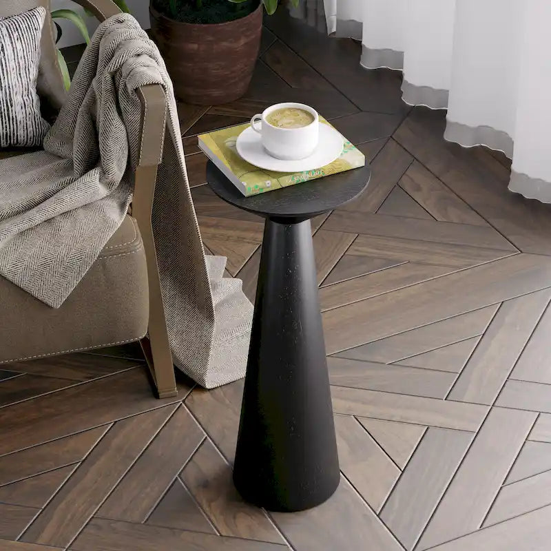 Table d'appoint ronde COZAYH style ferme, support pour plantes en bois, petite table rustique pour salon ou chambre.