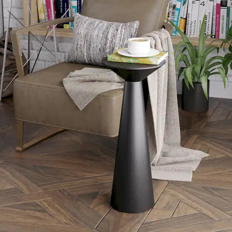 Table d'appoint ronde COZAYH style ferme, support pour plantes en bois, petite table rustique pour salon ou chambre.