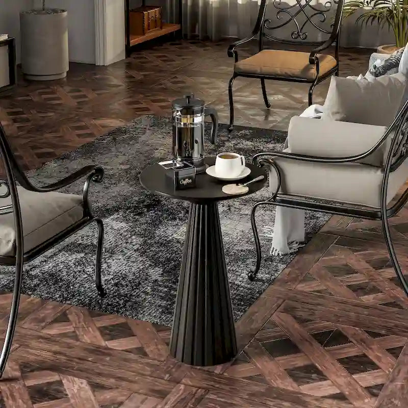 Table d'appoint ronde COZAYH style ferme, support pour plantes en bois, petite table rustique pour salon ou chambre.