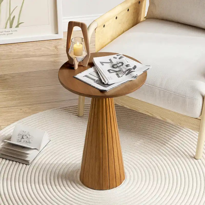 Table d'appoint ronde COZAYH style ferme, support pour plantes en bois, petite table rustique pour salon ou chambre.
