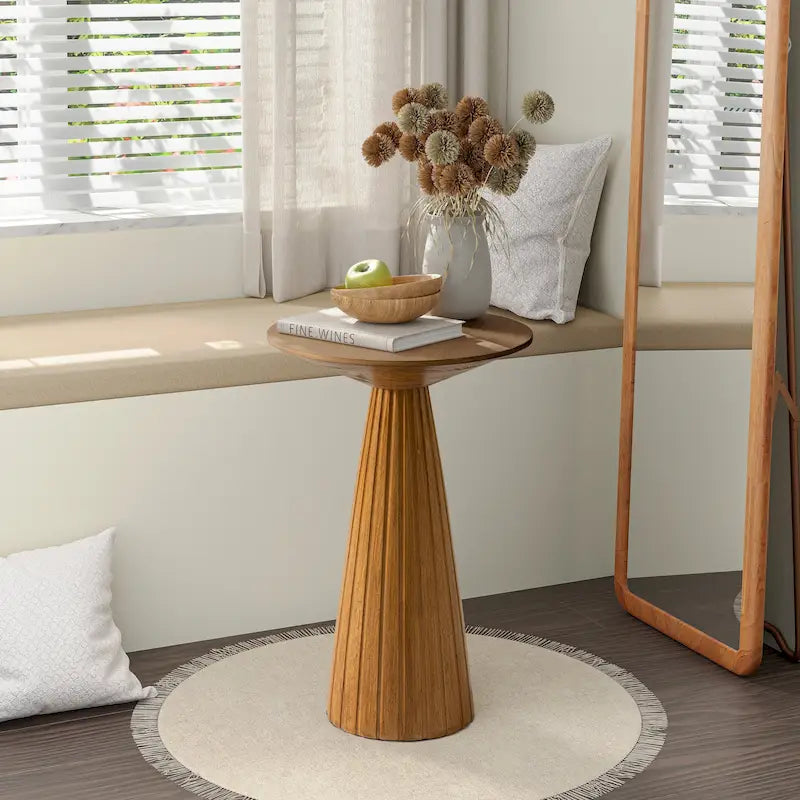 Table d'appoint ronde COZAYH style ferme, support pour plantes en bois, petite table rustique pour salon ou chambre.