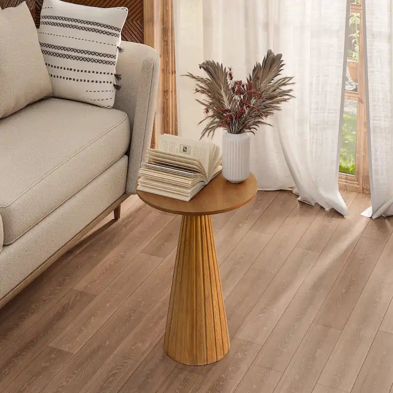 Table d'appoint ronde COZAYH style ferme, support pour plantes en bois, petite table rustique pour salon ou chambre.