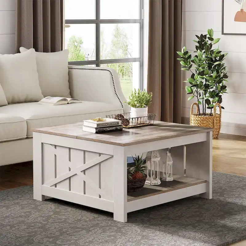 Table basse carrée en bois de style rustique moderne avec rangement