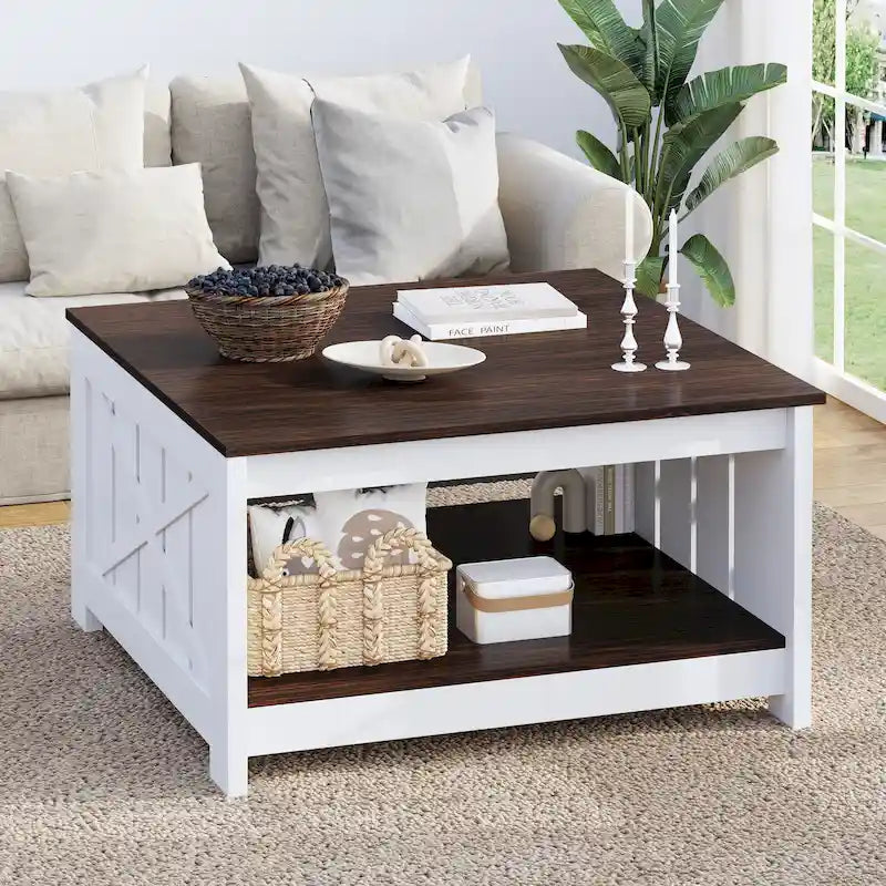 Table basse carrée en bois de style rustique moderne avec rangement
