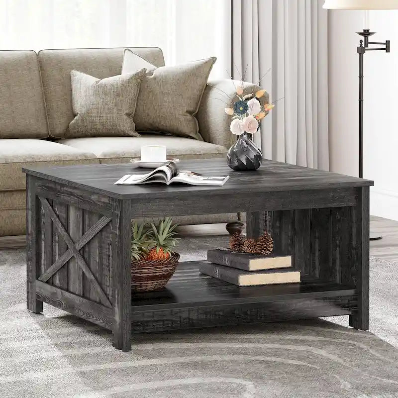 Table basse carrée en bois de style rustique moderne avec rangement