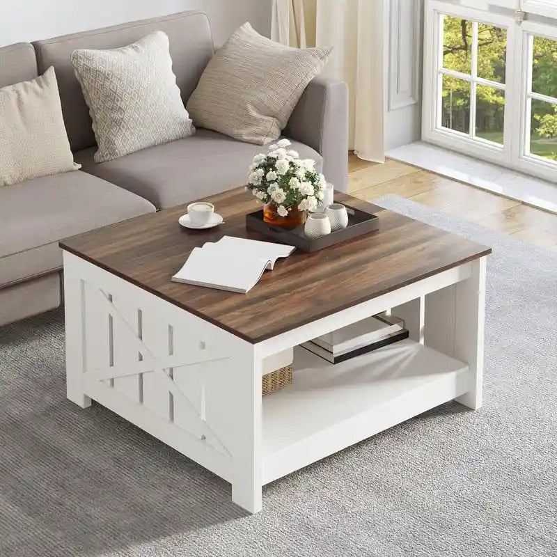 Table basse carrée en bois de style rustique moderne avec rangement