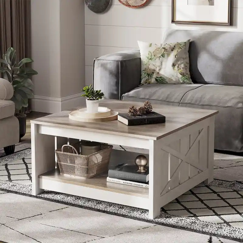 Table basse carrée en bois de style rustique moderne avec rangement