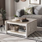 Table basse carrée en bois de style rustique moderne avec rangement
