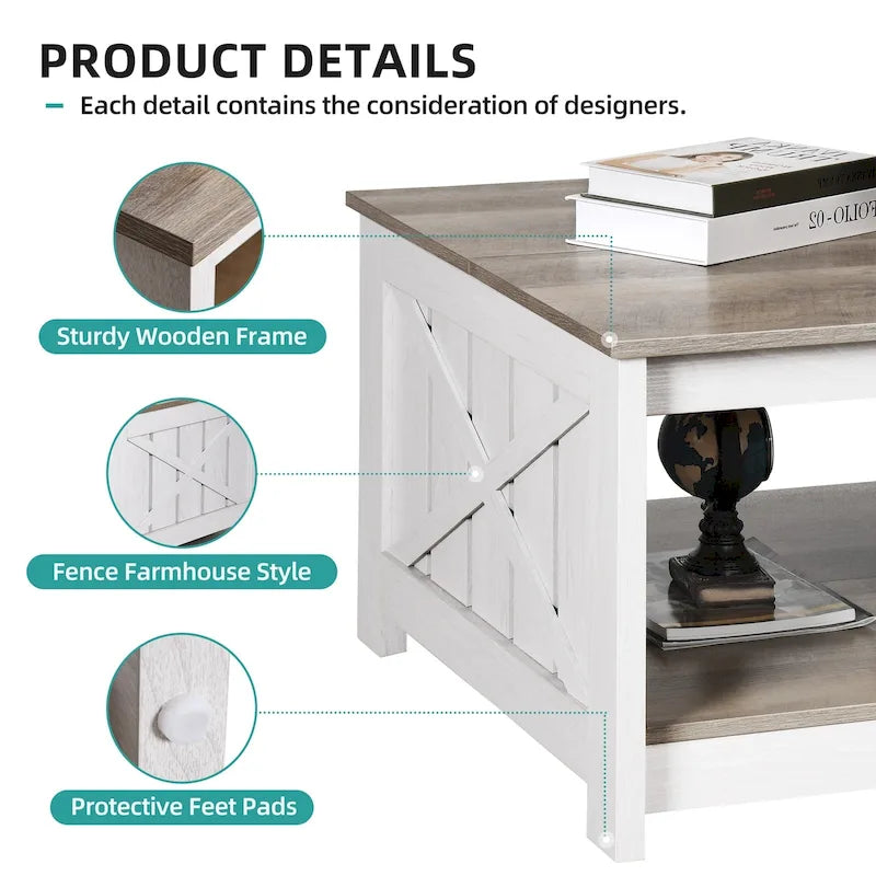 Table basse carrée en bois de style rustique moderne avec rangement