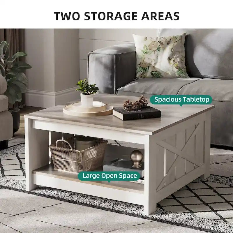 Table basse carrée en bois de style rustique moderne avec rangement