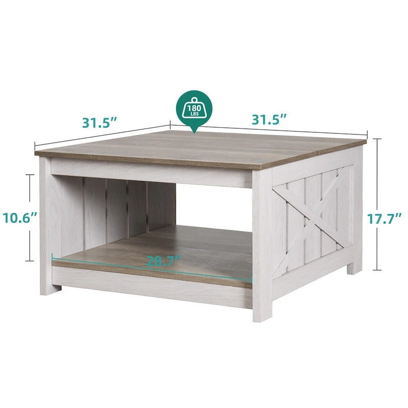 Table basse carrée en bois de style rustique moderne avec rangement