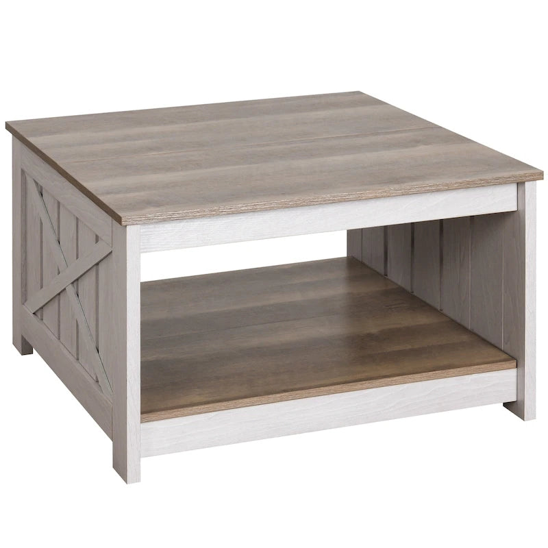 Table basse carrée en bois de style rustique moderne avec rangement