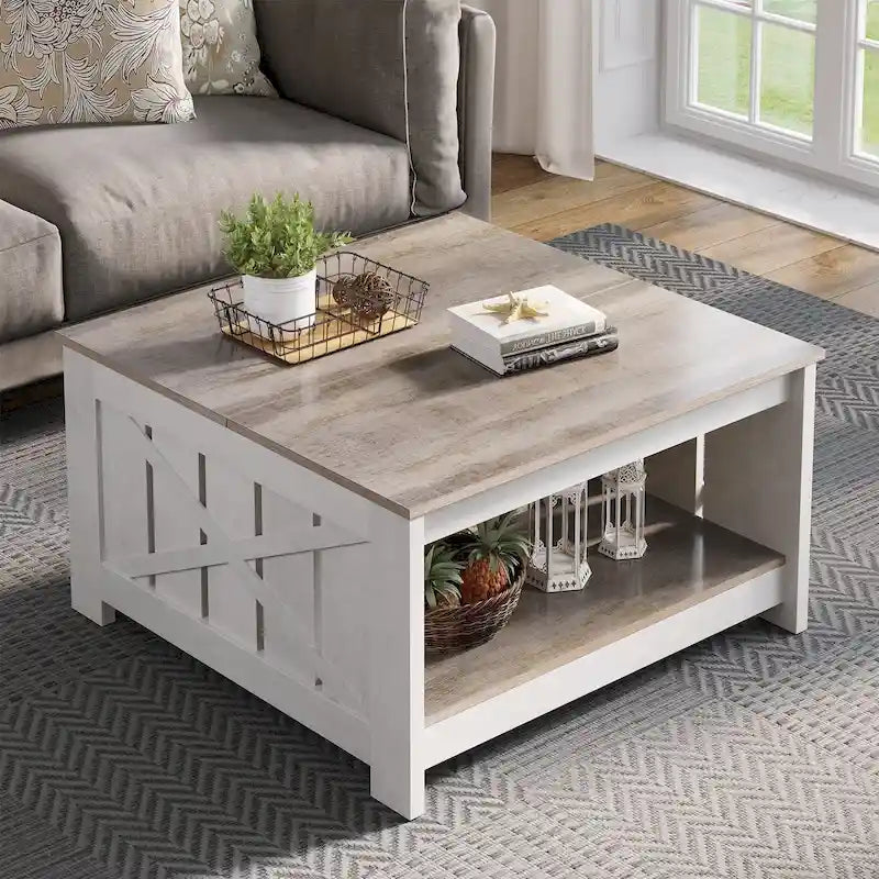 Table basse carrée en bois de style rustique moderne avec rangement