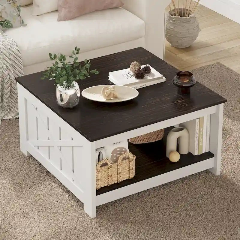 Table basse carrée en bois de style rustique moderne avec rangement