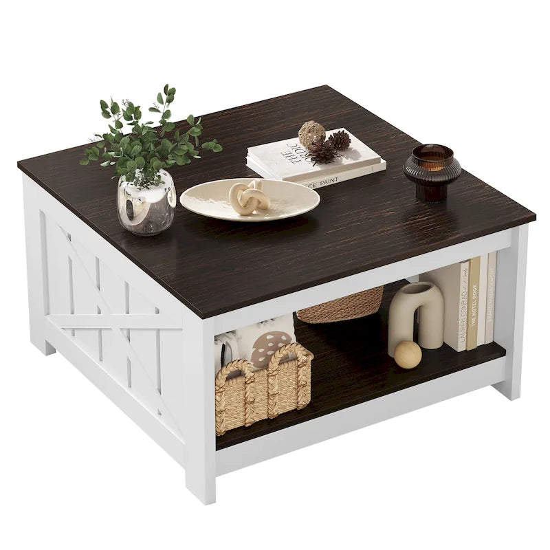 Table basse carrée en bois de style rustique moderne avec rangement
