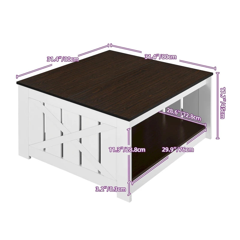 Table basse carrée en bois de style rustique moderne avec rangement